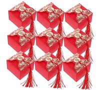 LIFKOME 20 Pcs Red Paper Gift Boxes Portable Wedding Candy Cases with Chinese Style Peony Design Small Sundries Tote Bags for Party Favors and Presents