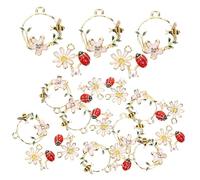 LIFKOME 20pcs Cute Ladybug and Bee Flower Charms for DIY Jewelry Making Bracelet and Necklace Pendants for Crafting Accessories and Keychains