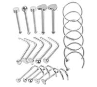 LIFKOME 21 pcs Stainless Steel Nose Ring Studs Hypoallergenic Metal Hoops for Women Comfortable Polished Nose Piercing Jewelry Stylish Silver Mixed Designs for Parties and Daily Wear