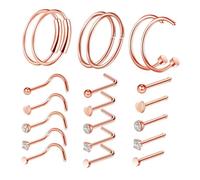 LIFKOME 21PCS Stainless Steel Nose Jewelry Fashionable Rose Gold Nose Studs and Rings Stylish Piercing Accessories for Women Easy to Wear Chic Weddings and Travel