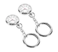LIFKOME 2Pc Nurse Pocket Watch with Keychain Water-Resistant Dial with Numbers Student Exam Timer and Elderly Convenient Timekeeper Chest Hanging Watches Silver