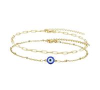 LIFKOME 2pcs Adjustable Blue Evil Eye Protection Beaded Amulet Dainty Charm Wristband for Women Negative Shield Stackable Bohemian Style