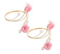 LIFKOME 2pcs Adjustable Metal Flower Arm Cuff Bracelet for Women Pink Pearl-inspired Open Bangle Artistic Curtain Hook Design Flexible Fit Upper Arm Jewelry for Casual Formal Wear