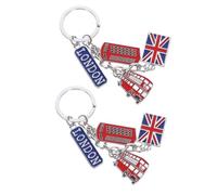 LIFKOME 2pcs British Flag Keychain London Souvenir Keyring Telephone Booth Bus Pendants Travel Keepsake for UK Lovers