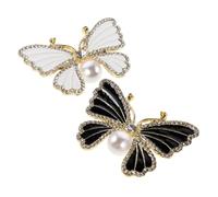 LIFKOME 2pcs Butterfly Enamel Pin Women S Fashion Brooch Pins with Crystal Rhinestones Elegant Lapel Corsages for Bride Prom Groom Suit Jewelry Accessories in Black and White
