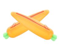 LIFKOME 2pcs Carrot Shape Silicone Pencil Bag Storage Bag Creative Lovely Design with Smooth Zipper Not Easy to Break Safe Storage Space for School Use