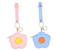 LIFKOME 2pcs Cartoon Flower Silicone Coin Purse Set Mini Wallets in Sky Blue Cherry Blossom Pink for Girls Zipper Closure Small Change Pouches for Earphones Coins