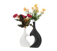 LIFKOME 2pcs Ceramic Heart-shaped Vase Black and White Modern Table Centerpieces for Home Decor Small Ceramic Flower Vases for Dried Blooms Nordic and Farmhouse Style Love