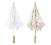 LIFKOME 2pcs Cotton Umbrella Wedding Bridal Parasol Lace Embroidered Photo Prop for Bride Ceremony