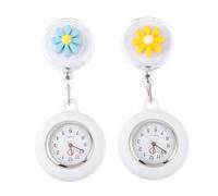 LIFKOME 2pcs Cute Cartoon Flower Nurse Pocket Watch Daisy Yellow Daisy Blue Silicone Round Easy-Pull Closure Decorative Chest Watch