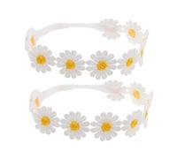 LIFKOME 2pcs Elastic Daisy Floral Headbands for Women Realistic Sunflower Hair Accessories Boho Style Elastic Ribbon Hairbands for Weddings Festivals Beach Parties