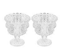 LIFKOME 2pcs Footed Glass Dessert Bowls Embossed Ice Cream Cups for Fruit Trifle Serving Clear Heat Resistant Glassware