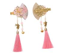 LIFKOME 2pcs Hairpin Accessories Pins Guest Women Wedding Japanese Hair Clip Japanese Hair Accessory Kimono Style Fan Decor Jewelry Pink Resin