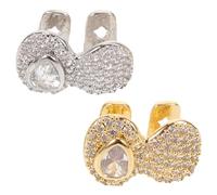 LIFKOME 2pcs Hip Hop Teeth Grills with Teardrop Zircon Stones Removable Gold Silver Single Caps for Costume Parties Halloween and Rapper Style Mouth Accessories
