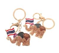 LIFKOME 2pcs Light Gold Elephant Keyring with Thai Flag Rhinestone Charm, Large Cute Keychain Pendant for Travel Souvenir, Bag and Purse Accessory