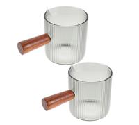 LIFKOME 2pcs Mini Glass Milk Pitcher with Wooden Handle Heat Resistant Kitchen Measuring Cups with Pour Spout for Espresso Cream Sauce Milk Jug for Home Cafe Restaurant Use