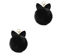 LIFKOME 2pcs Pom Pom Ball Keychain Rabbit Ears Cute Bag Charm Decoration for Women Faux Keyring Pendant for Handbags and Accessories Black