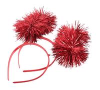 LIFKOME 2pcs Red Foil Strip Pom Pom Headbands Lightweight Decorative Hair Hoops for Women Birthday Party Year Eve Carnival Cosplay Accessories Festive Hairbands