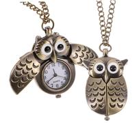 LIFKOME 2Pcs Retro Owl Pocket Watch Pendant Necklace Alloy Quartz Movement Locket with Arabic Numbers Lightweight Alloy Design for Accurate Timekeeping and Vintage Style Accessories