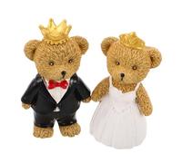 LIFKOME 2pcs Romantic Bride and Groom Couple Bear Sculpture Wedding Cake Topper Elegant Miniature Figurine for Engagement Anniversary Valentine S Day Floral Decoration
