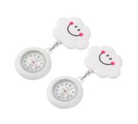 LIFKOME 2pcs Silicone Nurse Pocket Watches with Retractable Badge Reel Clip, Convenient Hanging Chest Watches in White Cloud Shape, Suitable for Healthcare Professionals and Students