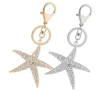 LIFKOME 2pcs Stylish Diamond-Encrusted Pentagram Keychain Ocean-Themed Key Ring Pendant for Handbags Backpacks and Car Accessories White k Gold