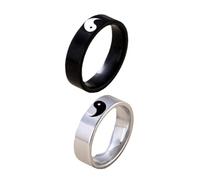 LIFKOME 2pcs Tai Chi Couples Rings Matching Anniversary Bands Smooth Comfortable Fit Chinese Concept Jewelry Gift for Him and Her
