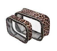 LIFKOME 2pcs Transparent Leopard Print Toiletry Bag Large Capacity Cosmetic Organizer Travel Makeup Holder for Women Portable Clear Toiletries Pouch