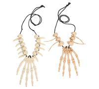 LIFKOME 2Pcs Vintage Halloween Skull Hand Bone Necklaces Retro Clavicle Chain Skeleton Pendant Jewelry for Women Halloween Costume Accessory