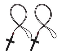 LIFKOME 2pcs Vintage Wood Cross Pendant Necklace for Men Catholic Prayer Jewelry Retro Punk Faith Chain Choker for Church Events Spiritual Practices