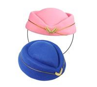 LIFKOME 2pcs Women Stewardess Beret Hats Lightweight Flight Attendant Caps for Costume Stage Performance Comfortable Fit Compact Storage Elegant Pink Royal Blue