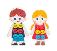 LIFKOME 2pcs Wood Lacing with Smooth Edges, Cartoon Doll Shape, Synthetic Material, Educational Clothes Threading Plaything to Stimulate Interest