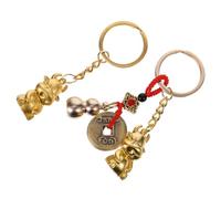 LIFKOME 2pcs Year of Ox Keychain Pendant Car Keyring Gourd and Five Emperor Money Charm Accessory for Bags and Keys Celebrating The Spring Festival