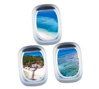 LIFKOME 3 Sheets Removable Sea Landscape Window Mural Decal Self-Adhesive Faux Airplane Porthole Sticker for Smooth Walls Easy to Apply and Peel Creative Ocean View Wall Art