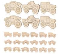 LIFKOME 30 Pcs Unfinished Wood Truck Cutouts Crafts Sturdy Wood Blanks for Painting and Hanging Ornaments Unique Monster Vehicle Shapes for DIY Home Decor Party