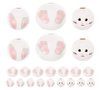 LIFKOME 30pcs Easter Themed Wooden Beads Set with Rabbit Ears, Faces, and Paws, Round Wood Beads for DIY Jewelry Making, Garland Supplies and Handcraft Accessories