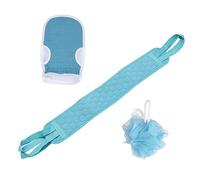 LIFKOME 3pcs Bath Scrubber Set Long Back-pulling Towel Floral Blue Exfoliating Body Cleaner for Men and Women Summer Bathing Accessories
