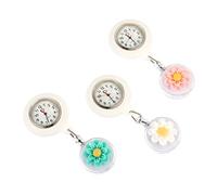 LIFKOME 3pcs Cute Flower Nurse Watch Retractable Badge Present for Women Durable Practical Design Accurate Movement with Safety Clip