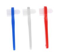 LIFKOME 3Pcs Denture Toothbrushes with Small Dual Heads for Oral Cleaning Ergonomic Grip Multi-Color Adult Brushes for Comfortable Thorough False Teeth Care and Maintenance