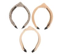 LIFKOME 3pcs Handmade Knotted Straw Headbands for Women and Wide Woven Headdresses Lightweight Beach Accessories in White Black Brown