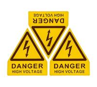 LIFKOME 3pcs High Voltage Electrical Safety Warning Signs 85x100mm Yellow Background Black Text Triangle Self-adhesive Pvc Labels for Industrial Equipment and Hazard Alert