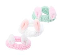 LIFKOME 3pcs Plush Bowknot Headband Elastic Soft Hairbands for Women Spa Yoga Makeup Face Washing Comfortable Fabric Rabbit Ear Design Blue White Pink