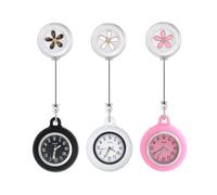 LIFKOME 3pcs Quality Zinc Alloy Nurse Watch Large Screen Retractable Watch Flower Print Design for Women Pocket Nurse