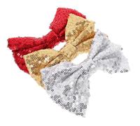 LIFKOME 3pcs Sequin Bow Hair Clips, Sparkly Red Gold Silver Hair Barrettes, Accessories for Performance, Party and Prom