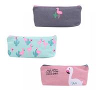 LIFKOME 3pcs Simple Canvas Flamingo Pen Case for Teachers | Square Storage Pouch, Dust-resistant Protection, Letters Design with Flamingo Pattern Random Color