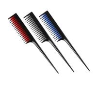 LIFKOME 3Pcs Tip Tail Combs for Hair Styling and Cutting Household Hair Salon Combs with Double Teeth Rows Sturdy Lightweight Design in Black Red and Blue for Detangling and Sectioning
