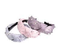 LIFKOME 3pcs Wide Knotted Pearl Headbands Non-slip Fabric Hair Accessories for Women Soft Comfortable Broadside Design for Daily Wear Makeup and Party Styles Elegant Pink Blue Khaki