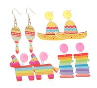 LIFKOME 4 Pairs Mexican Theme Acrylic Fiesta Earrings for Women Lightweight Dangle Drops Summer Party Carnival Accessory Comfortable