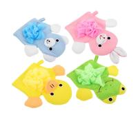 LIFKOME 4pcs Baby Bath Gloves Shower Mitts Cartoon Duck, Rabbit, Frog, Bear Designs, Soft Mesh Foaming Bathing Gloves for Children’s Bath Time