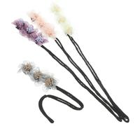 LIFKOME 4pcs Flower Hair Bun Maker Set Donut Hair Styler with Elastic Bands Assorted Yellow Pink Gray Purple Flowers for Women’s Easy Updo Hairstyles